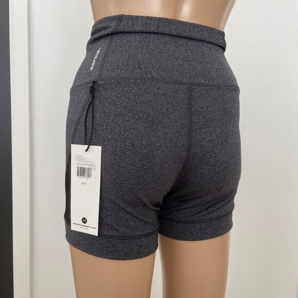 Karma Athletics Charcoal Gray High-Waisted Womens Mesh Panel slimming Shorts Med - Picture 6 of 14